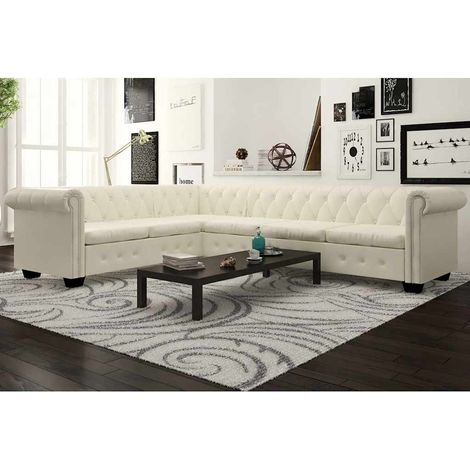 Chesterfield-Ecksofa 6-Sitzer Kunstleder Weiß