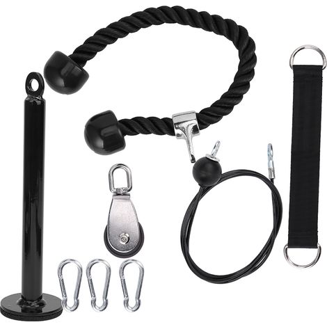 Ensemble de 8 poulies et cordes pour le fitness portable, idéal pour le renforcement des bras et des triceps. (1/5)