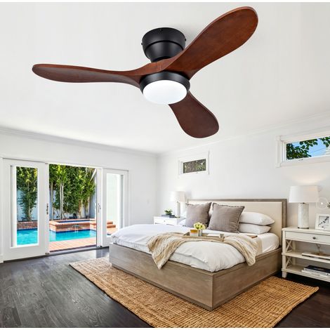 Ventilatore da soffitto 36 pollici con illuminazione LED, telecomando, 6 velocità, reversibile, metallo e legno nero (1/5)
