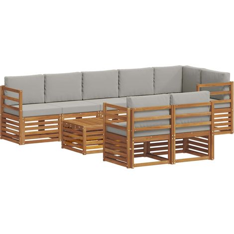 Outdoor-Sofagarnitur 9 Stk. Natürlich und Hellgrau Polyester vidaXL (1/5)