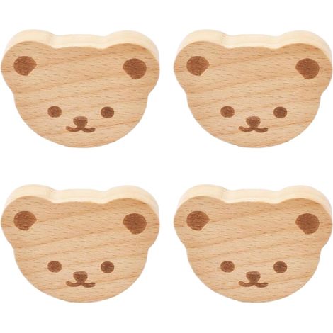 Poignées De Tiroir, Poignée De Commode Ours, meubles en bois - Motifs animaux - Boutons de décoratifs en bois, Lot De 4 En Bois Animaux Avec Vis, Pour Chambre D'enfant, Commode, Tiroir, Placard