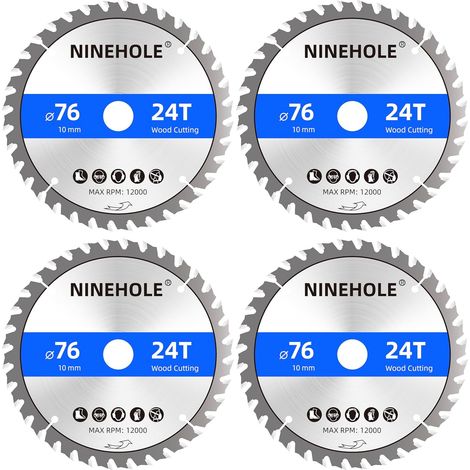 Lot de 4 Lame de Scie Circulaire 76mm x 10mm 24 dents Coupes propres, Disque à Tronçonner pour Bois, Sèche, Stratifié, Cloison, Contreplaqué, Plastique (1/5)