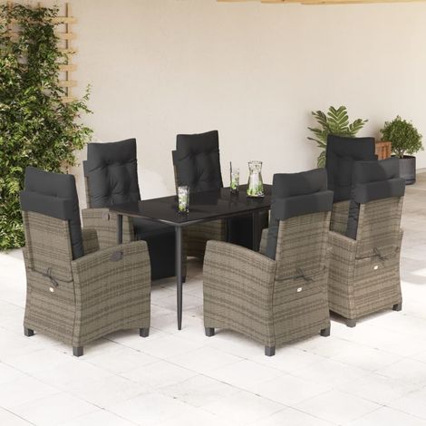 Set comedor jardín 7 pzas y cojines ratán sintético gris vidaXL (1/5)