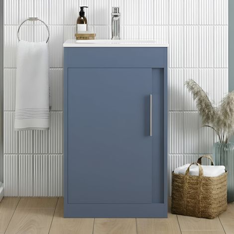 Signature Helsinki Floor Standing 1-Door Vanity Unit with Basin 510mm Wide - Matt Misty Blue (1/3)