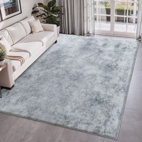 Tapis Salon à Poils Courts Antidérapant,Tapis de Chambre Moderne Abstrait,Ultra Doux Interieur Décor,Abstrait Gris Blanc/Multi,160x200cm (1/5)