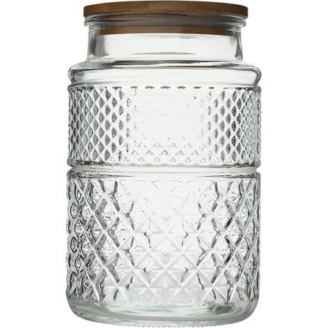 Bocal de conservation en verre de 1800 ml avec couvercle hermétique en bambou. (1/4)