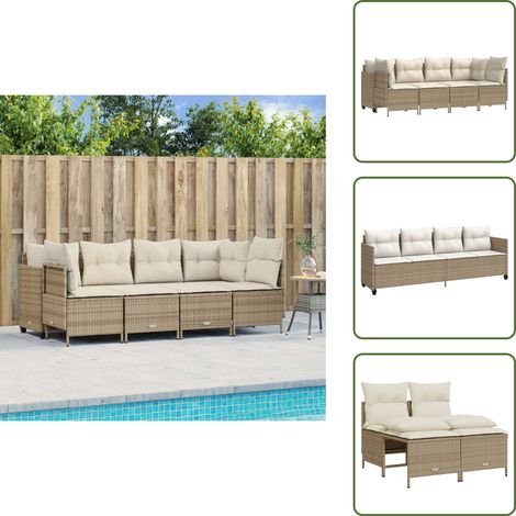 5-tlg. Garten-Sofagarnitur mit Kissen Beige Poly Rattan - Gartengestell - Gartenmöbelset - Outdoor-Lounge - Lounge Set - Rattan Sessel (1/5)
