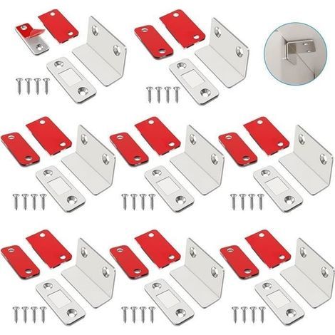 imant Porte Placard ,Ultra Mince Aimant Puissant, Porte Aimant de"L", Aimant Adhesif pour Porte Coulissante de Placard,8 PCS,Argent (1/4)