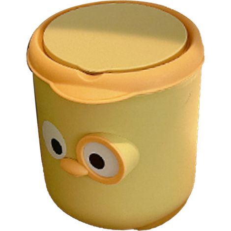 Mini poubelle avec couvercle, motif dessin animé mignon, en plastique, jaune, idéale pour la table, la table de chevet ou le bureau.