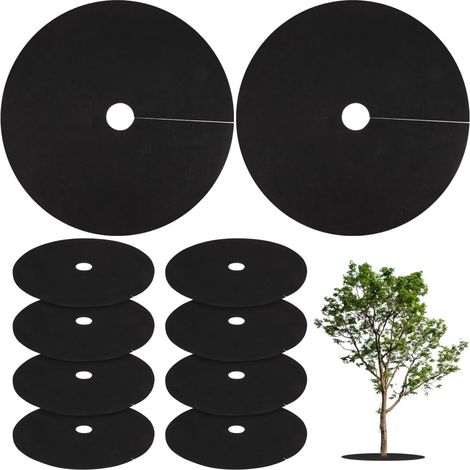 Lot de 10 tapis de protection pour arbres en non-tissé Motif paillis XL (1/5)