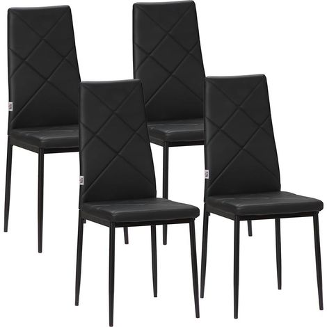 Lot de 4 chaises noires en similicuir avec dossier haut et pieds métal, 41x50x97 cm, élégance sobre pour salle à manger (1/5)