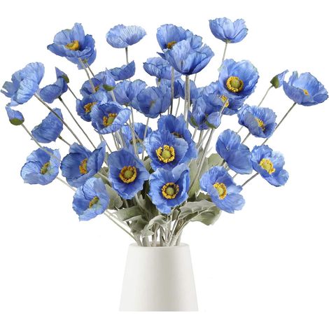 Fleurs de pavot artificielles en soie tiges pour mariage fête centres table 8 pièces Bleu (1/4)