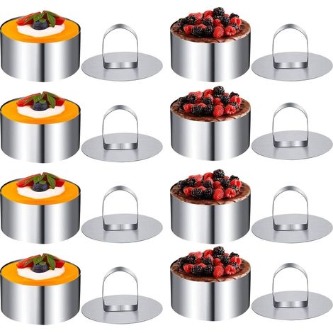 Pastry Circle, 8 Pieces Round Pastry Circle, Stainless Steel Circles and Pastry Frames Suitable for Making Cakes, Icing, Biscuits Sandwiches (1/5)
