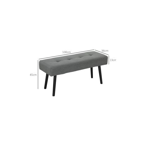 Banc gris en velours côtelé avec assise capitonnée et pieds en métal pour chambre, salon et entrée (1/5)