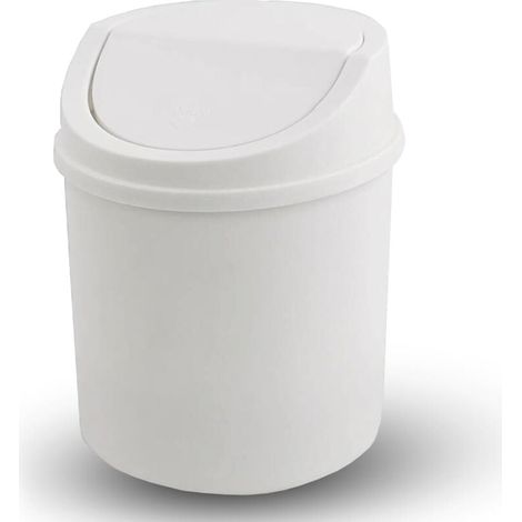 Mini Poubelle avec Couvercle, Poubelle de Table, Petite Poubelle en Plastique, Blanc (1/4)