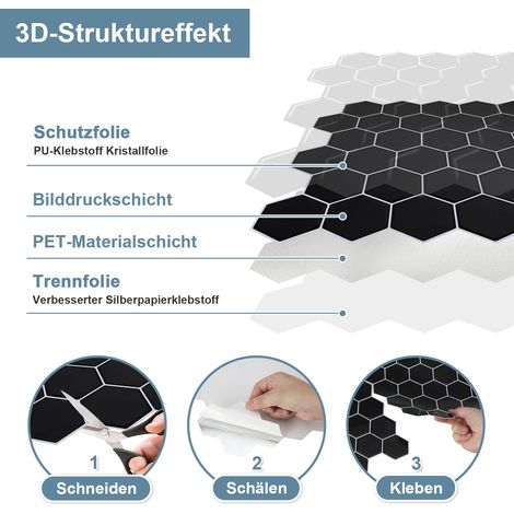Jiubiaz Fliesenaufkleber 30x30cm Fliesen-Folie 10 PCS Deko selbstklebende Klebefliesen Dunkelgrau für Küche Bad Wohnzimmer Zimmer (1/5)