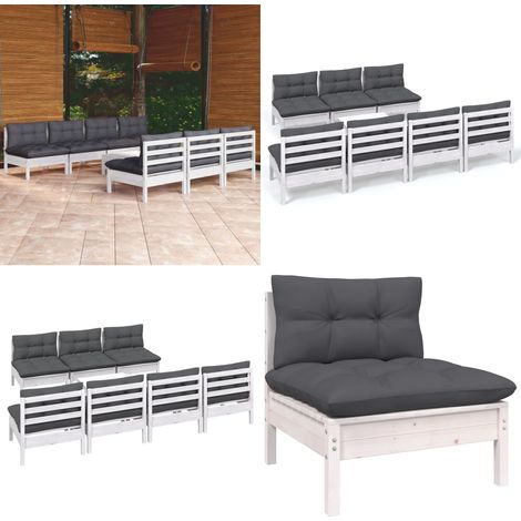 Salon de jardin 8 pcs avec coussins anthracite Bois de pin - Salon De Jardin - Mobilier De Jardin - Ensemble De Jardin - Meubles De Terrasse - Chaise Longue - Home & Living (1/5)