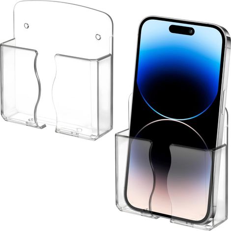 Lot de 2 supports muraux transparents pour téléphone portable avec trou de chargement, compatibles avec la plupart des téléphones portables et support de télécommande de chevet. (1/5)