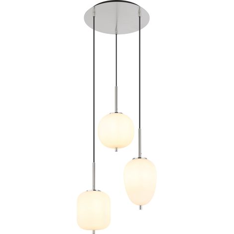 Lampada a sospensione a 3 fiamme lampada da tavolo lampada a sospensione in vetro opale lampada da soggiorno, metallo nichel opaco, 3x E14, DxH 46 x 120 cm (1/5)