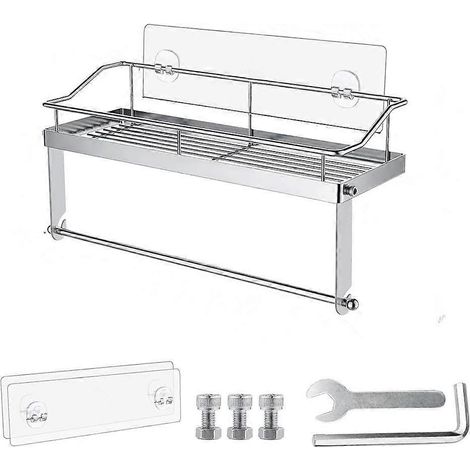 Porte-épices adhésif avec étagère, sans perçage, distributeur d'épices mural, organisateur de salle de bain en acier inoxydable (1/5)