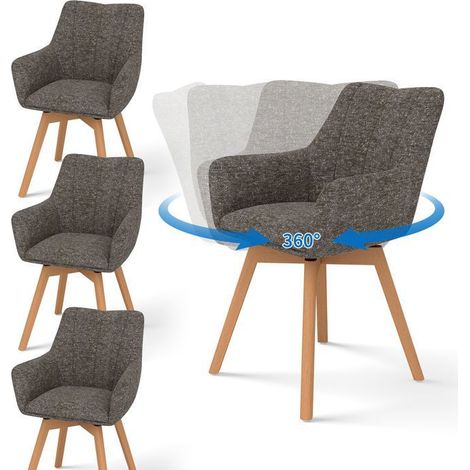 WAFTING Lot de 4 Chaises de Salle à Manger Pivotantes 360°, Accoudoirs et Pieds Bois, Dossier Haut avec Coussin en Molleton.Marron (1/5)