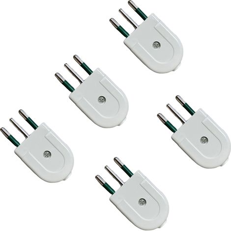 gloca 5er-Set fliegende Stecker, 10 A, 2P+T, weiß, männlich, italienischer Standard, 250 V
