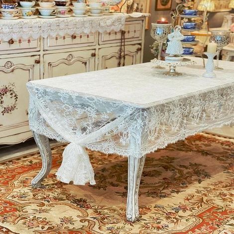 Tovaglia in pizzo, tovaglia decorativa, decorazione per la tavola, ricamo elegante, 35 x 300 cm, bianca (1/5)