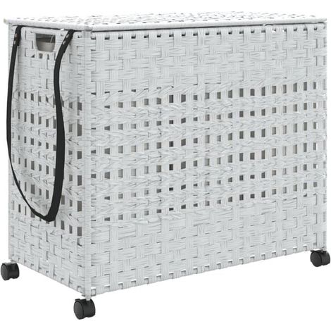 Panier à linge à roulettes, blanc, 66 x 35 x 60 cm, résine tressée (1/5)