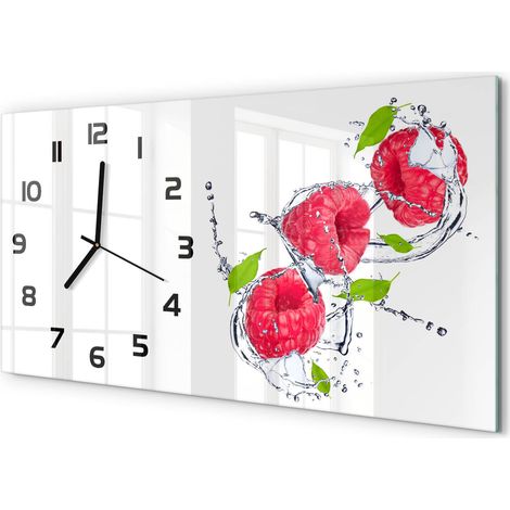 Horloge Murale Panoramique en Verre 60x30 cm Décorative Moderne Salon Cuisine Framboise et eau (1/5)