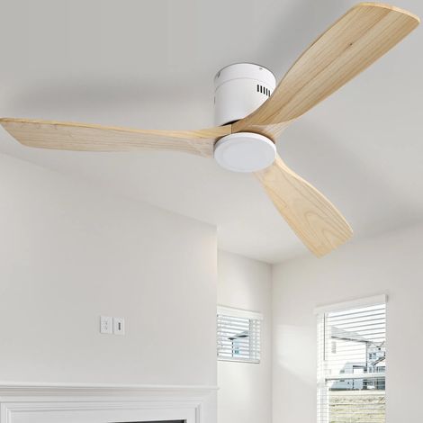 Deckenventilator 132 cm ohne Licht, 3 Holzflügel, DC-Motor, Fernbedienung, Weiß HAVRYA (1/5)