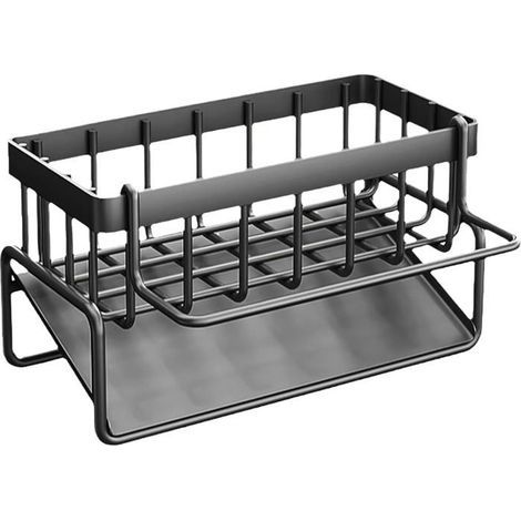 Küchenaufbewahrung und -organisation, Spülbecken-Organizer aus Kohlenstoffstahl mit automatischer Abtropfschale und Schwammhalter (1/2)