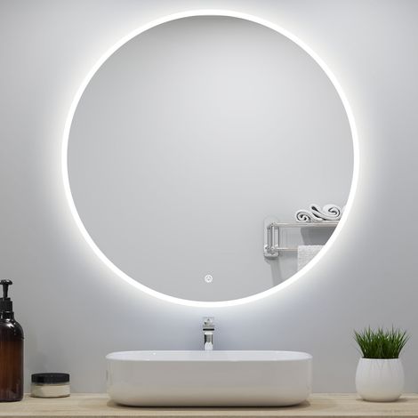Specchio da bagno, diametro 80 cm, Antiappannamento, touch control, Infinitamente Dimmerabile, 6000K - Luce fredda, LED