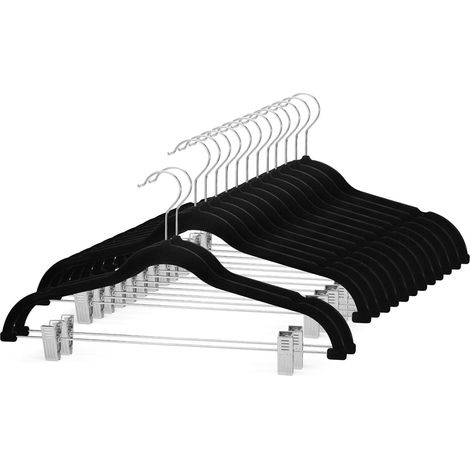 Samtkleiderbügel mit Clips für Röcke – 14er-Set, schwarz (1/5)