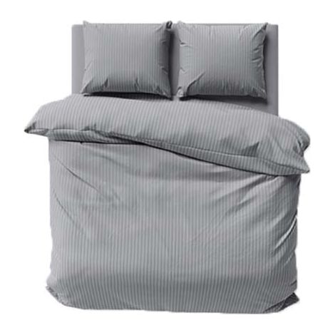 Satin-Bettwäsche-Set 160x200, glatt, mit Premium-Streifen, Grau