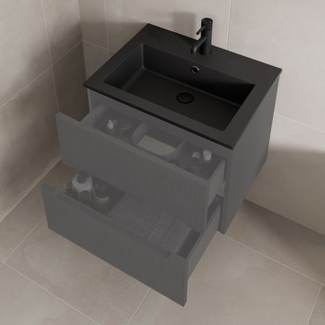 810 x 460mm Bathroom Recessed Basin Sink Modern 1 Tap Hole Black Stone Resin (1/3)