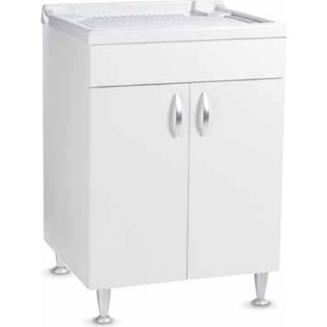 Mobile lavatoio 60x50 cm in legno Bianco a 2 ante con vasca in resina (1/3)