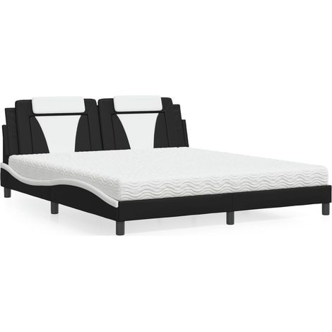 Bett "Viana" mit Matratze Schwarz und Weiß 180x200 cm Kunstleder (1/5)