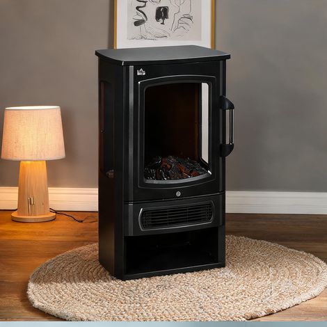 Cheminée électrique noire avec effet flamme LED 44,5 x 32 x 74 (1/5)