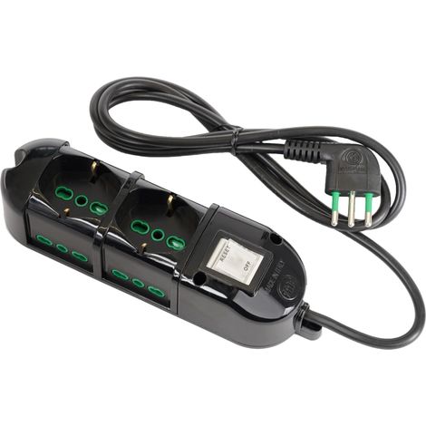 FANTON 481134-B Multipresa elettrica 6 posti con 2 prese universali e 4 prese bivalenti italiane laterali ciabatta spina piccola 10A colore nero (1/5)