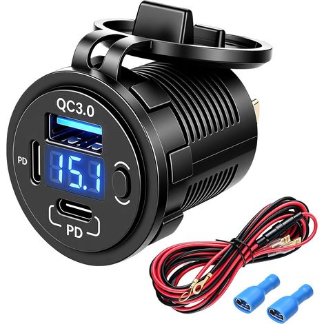 Prise USB 12V 24V Voiture Chargeur Rapide 3 Ports PD QC3.0 avec Voltmètre (1/5)