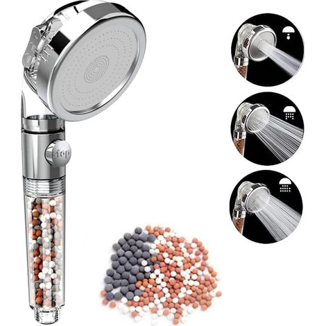 Pommeau de douche avec anti-calcaire - Pommeau de douche haute pression 3 types de jet - Économie d'eau Filtre et boule minérale (1/5)