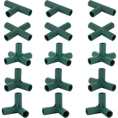 Lot de 15 connecteurs de cadre de jardin de 16 mm, 5 types de supports stables pour supports de fleurs et serres (1/4)