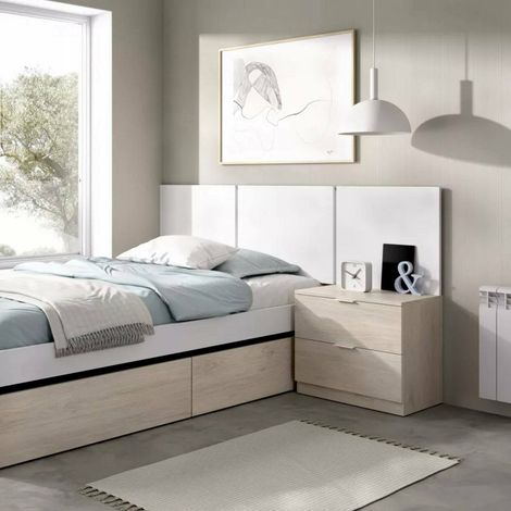 Dmora - Testiera letto Croda, Spalliera, Testata per camera da letto, Poggiatesta, 157x34 h96 cm, Bianco e Rovere (1/5)