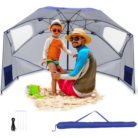 Randaco Ombrellone multifunzione per spiaggia e giardino UV50+ 210 cm, leggero, portatile, con borsa e picchetto da terra Blu