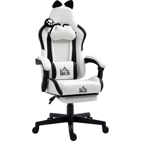 Fauteuil gamer ergonomique à oreilles de chat blanc, chaise gaming avec dossier réglable inclinable, 65 x 62 x 124 cm (1/5)