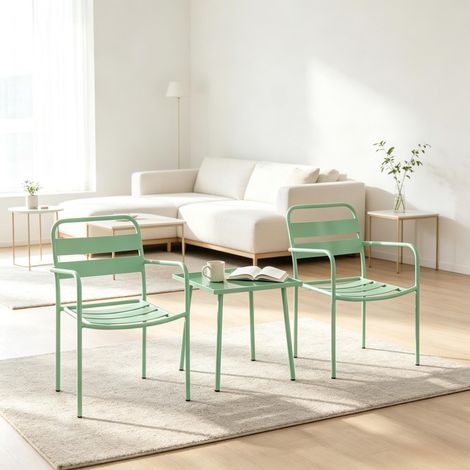 Ensemble de mobilier de jardin moderne, salon d'extérieur avec deux fauteuils et une table carrée, ensemble lounge compact (comprenant uniquement 2 fauteuils et 1 table) (1/5)