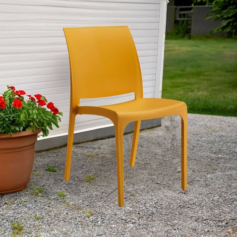 Dmora - Sillas de Jardín Miranda, Silla de jardin, Asiento exterior multiusos, Banco de jardín, Made in Italy, 54x46 h80 cm, Amarillo (1/3)