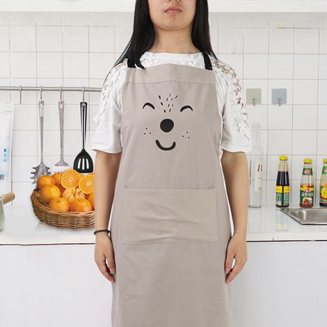 Tablier de cuisine enfant en coton, motif dessin animé mignon, avec cordon ajustable (gris) (1/5)