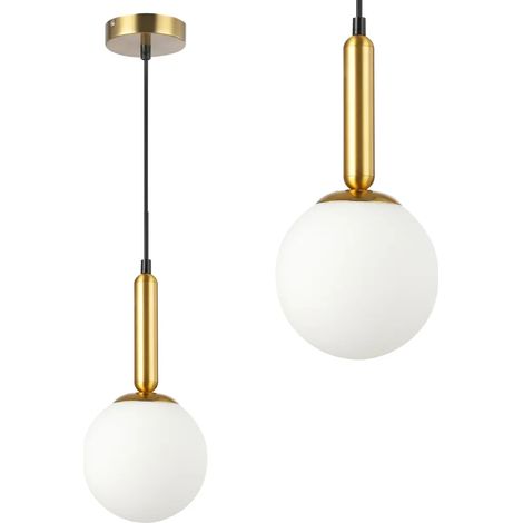 Suspension MasterLED - Douille E27 - Or - Sphère en verre opale - Métal - Style moderne pour salle à manger et salon