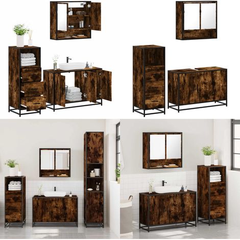 vidaXL 3-tlg. Badmöbel-Set Räuchereiche Holzwerkstoff (1/5)